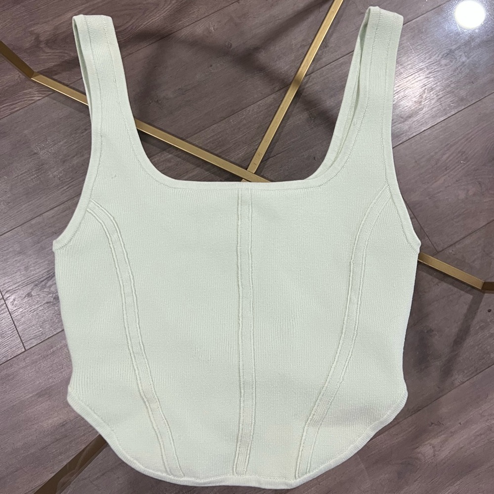 Aritzia Babaton Sculpted Knit Seamed Top in Soft Mint